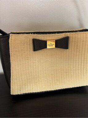 kate spade Beige and Black Woven Crossbody with Bow Accent
